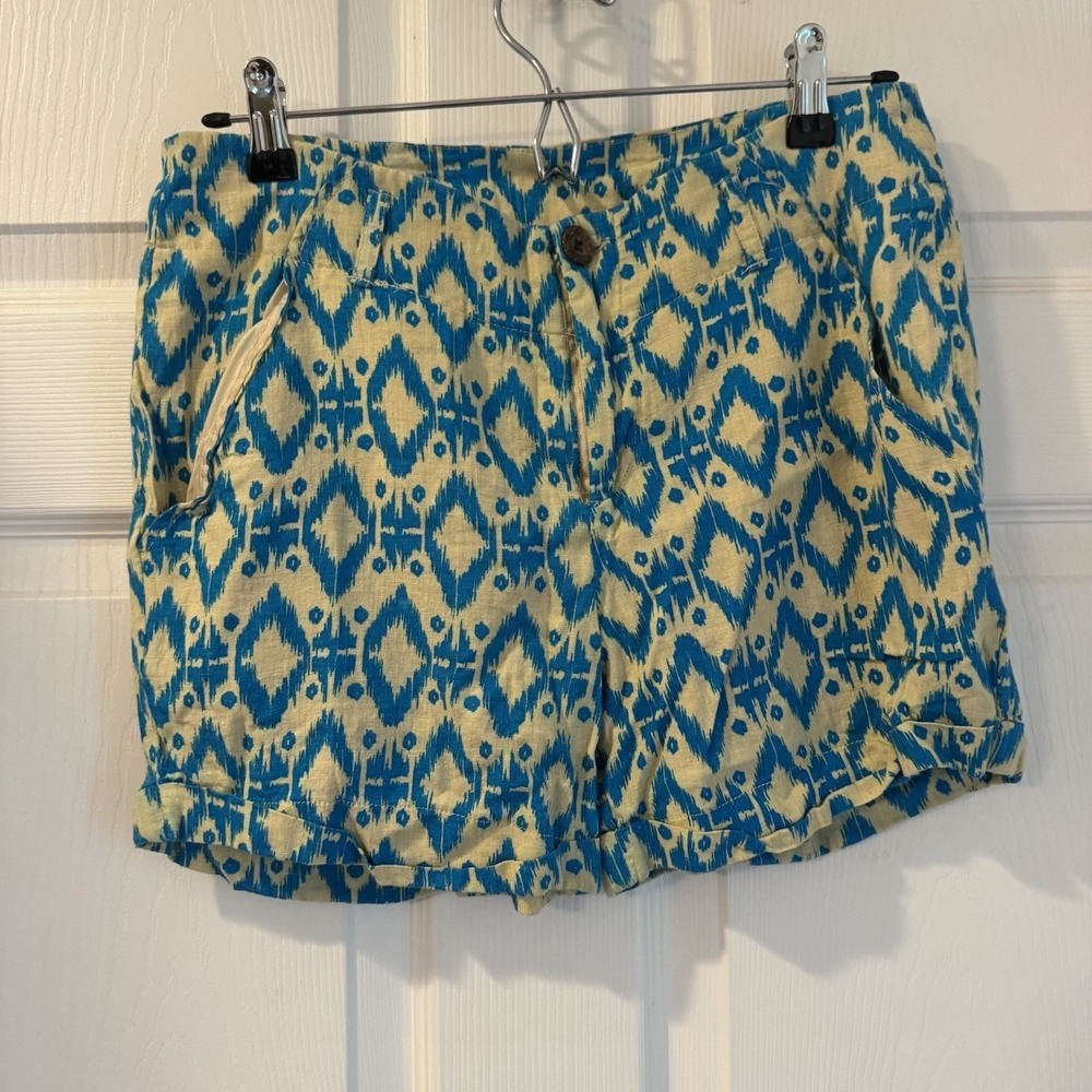 Kenar Women's Short Shorts Size 6 Blue Geometric Summer Resort Vacation